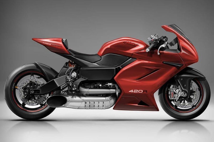 Lateral derecho de una moto MTT 420RR