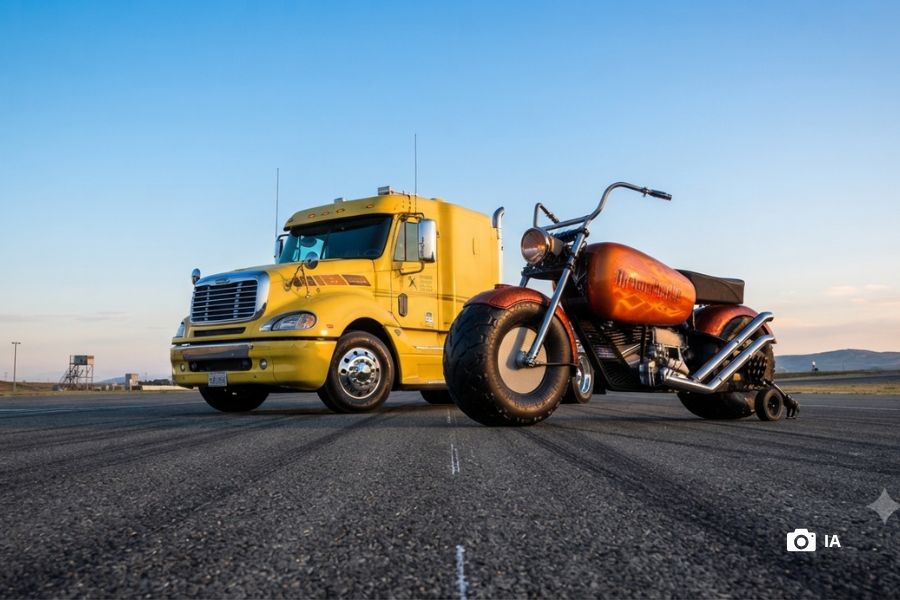 ¿Cuál es la moto más grande del mundo? La moto más grande del mundo a la par de un camión