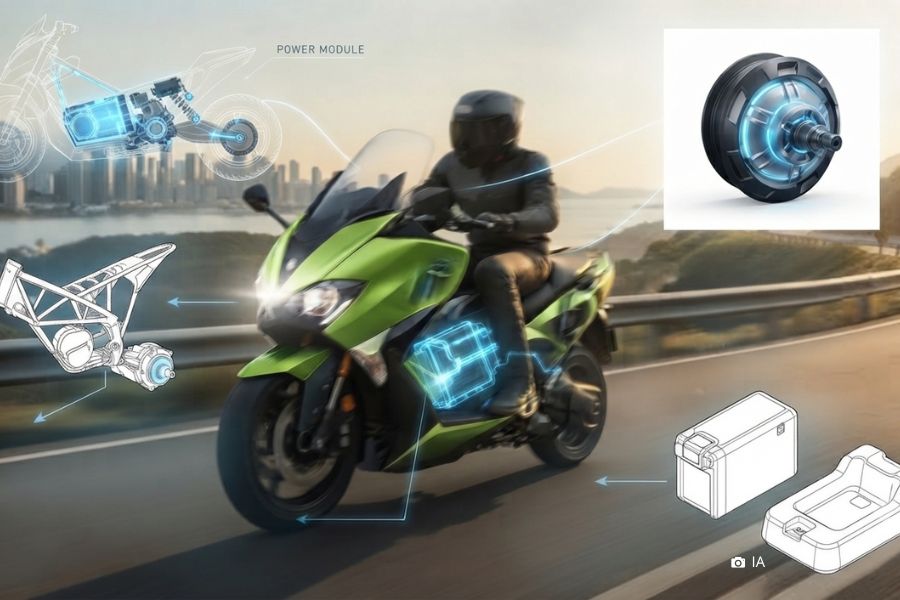 Una composición creada por IA sobre la nueva patente para el scooter híbrido de Kawasaki