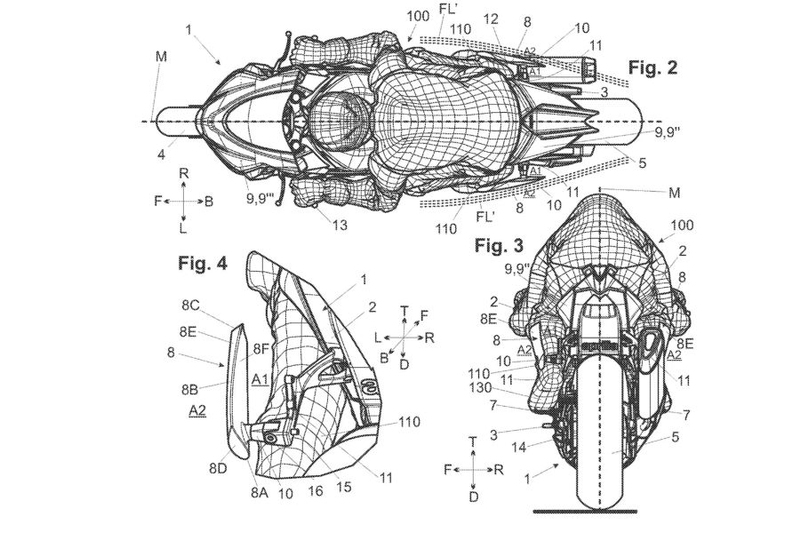 Croquis de la patente de alerones desmontables de Aprilia