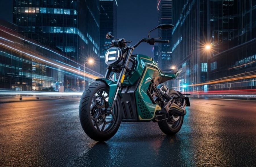 Charged Ndara deja una señal para toda la industria eléctrica una moto eléctrica Charged Ndara posa en la noche de una ciudad
