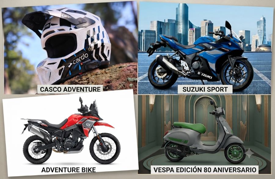 Un mix de imágenes de motos y cascos