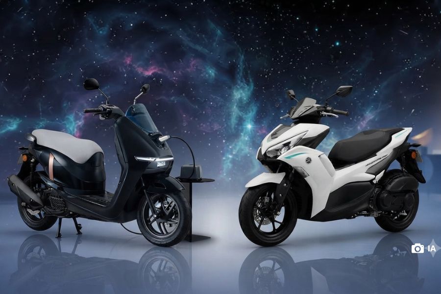 Honda y Yamaha: por qué la batalla eléctrica comienza en Asia un scooter Honda UC3 y otro Yamaha Areox E enfrentados