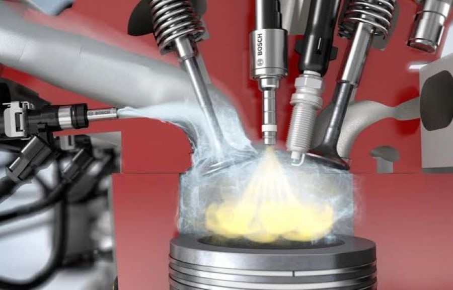 Render de un sistema de inyección electrónica de una moto.