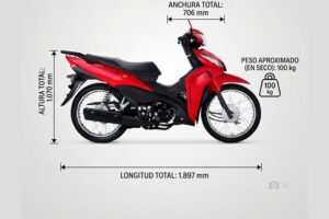 Lateral de una moto 110 con flechas que muestran sus medidas