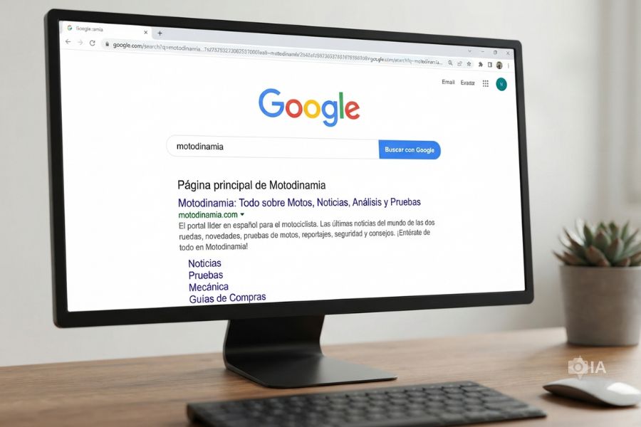 En el monitor de una PC se ve una típica búsqueda en Google donde aparece motodinamia.