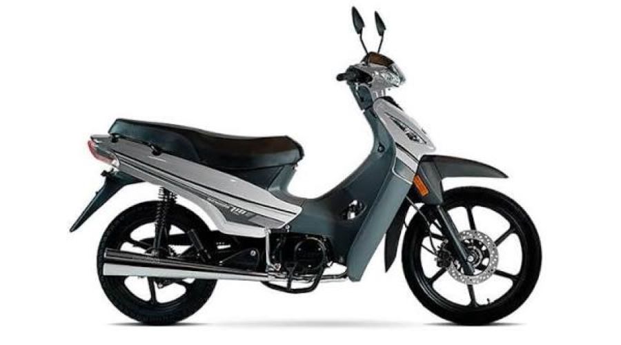 Lateral derecho de una moto Brava Nevada 110 gris