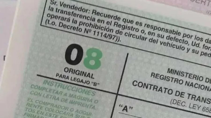 Vistaparcial de un formulario 08 de transferencias de vehículos