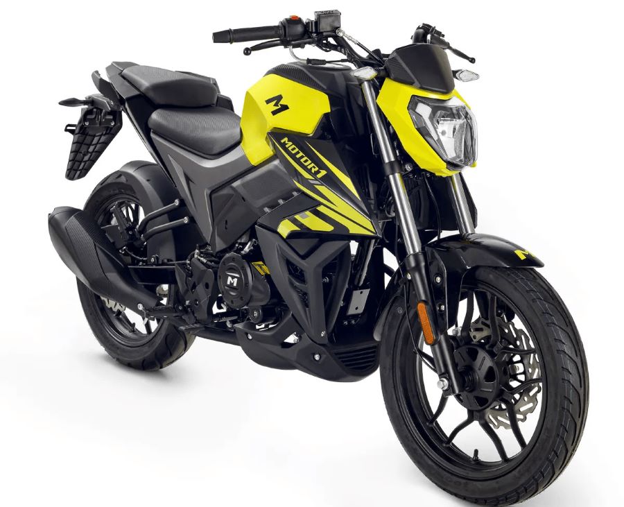 Una moto Motor1 Diavolo 200 amarillo flúo