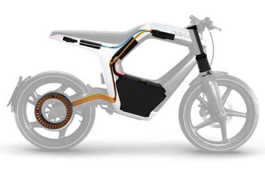 Novus One: carbono, 25 kW y una idea difícil de encasillar Render de la distribución de la batería, cableado y motor eléctrico de la moto eléctrica Novus One