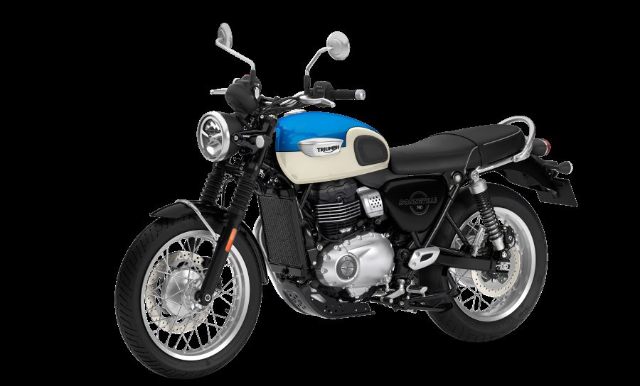 La Triumph Bonneville T40 baja de cilindrada sin perder aura Lateral izquierdo de una moto Triumph Bonneville T40 azul