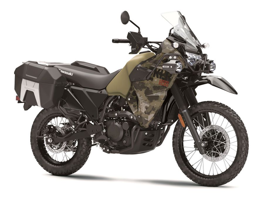 Vista lateral derecha de una moto Kawasaki KLR650 2027 Adventure