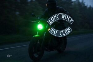 Un motociclista independiente se desplaza en la oscuridad