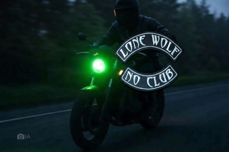 Un motociclista independiente se desplaza en la oscuridad