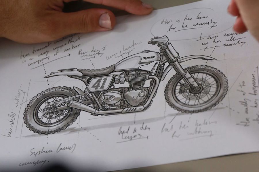 Croquies de la moto Tamarit Miura, ganadora del Triumph Originals 2026
