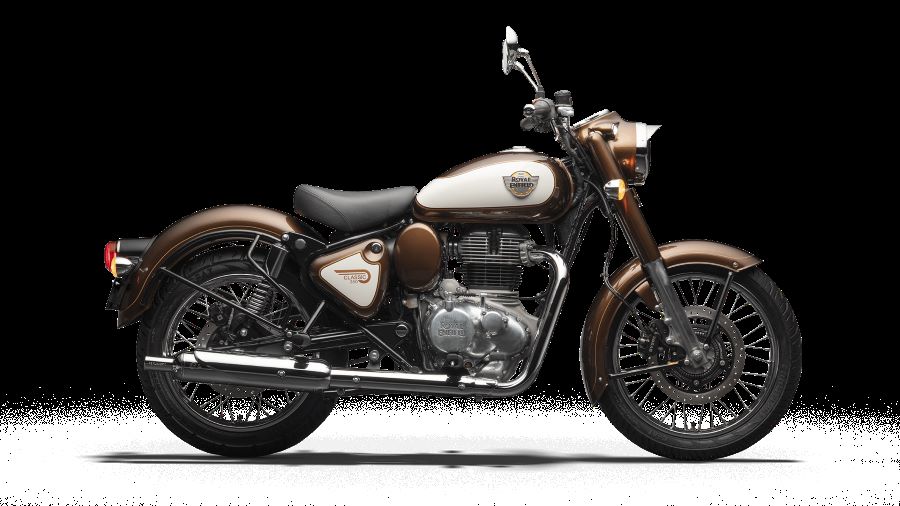 Lateral derecho de una moto Royal Enfield Classic 350