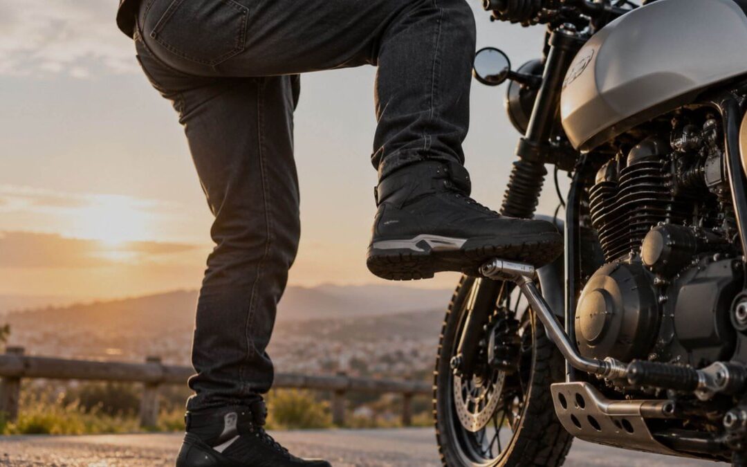 Un usuario trata de dar arranque a su moto con el pedal