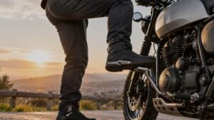 Un usuario trata de dar arranque a su moto con el pedal