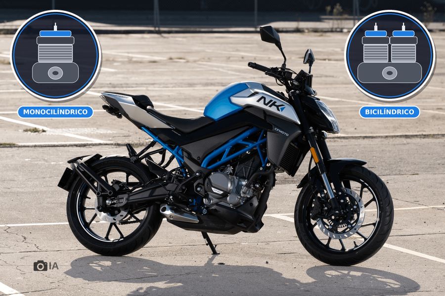 Una moto de 300 cc y en círculos, motores de uno y dos cilindros