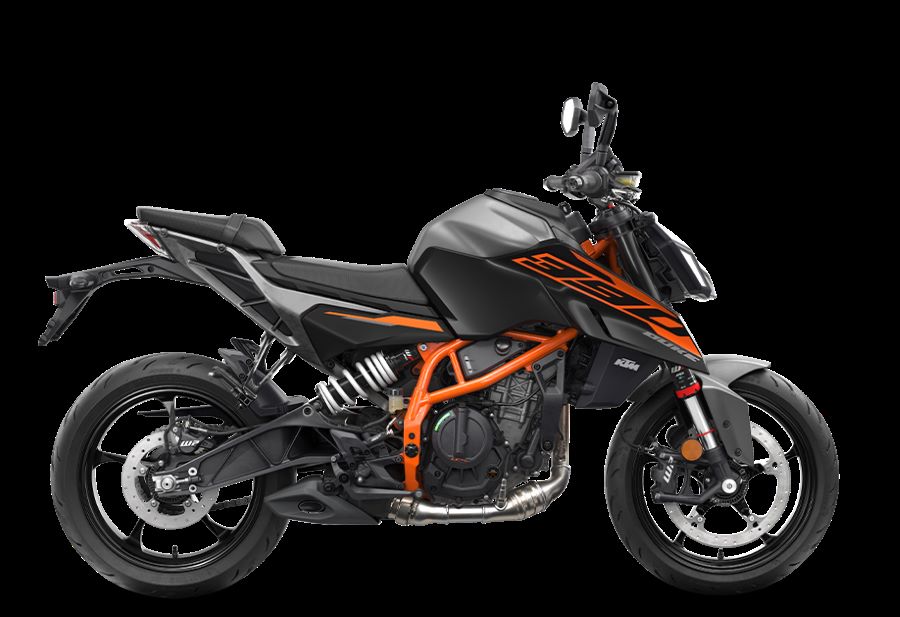 Lateral derecho de una KTM 390 Duke negra
